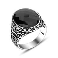 925 Silver Black Zircon Stone Ring For Men