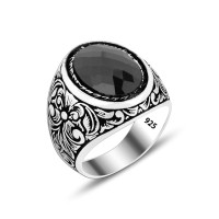 925 Silver  Black Stone Ottoman Ring For Men