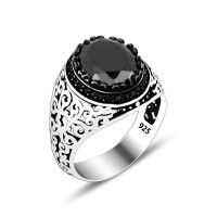 925 Silver Black Zircon Stone Ring For Men