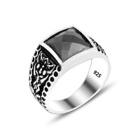 925 Silver Black Zircon Stone Ottoman Ring For Men