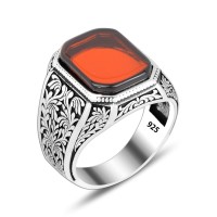 925 Silver Red  Stone Ring For Men