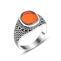 925 Silver Red  Stone Ottoman Ring For Men