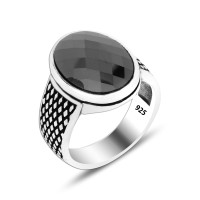 925 Silver Black Stone Ottoman Ring  For Men