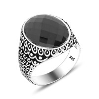 925 Silver Black Zircon Stone Ottoman Ring For Men