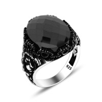 925 Silver Black Zircon Stone Ottoman Ring For Men