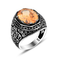 925 Silver Zircon Ottoman Ring For Men