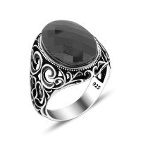 925 Silver Black Zircon Stone Round Ring For Men