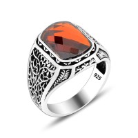 925 Silver Red Square Zircon Stone Ring For Men