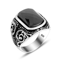 925 Silver Black Square Stone Ring For Men