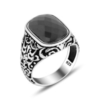 925 Silver Black Square Zircon Stone Ring For Men