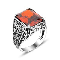 925 Silver Red Square Zircon Stone Ring For Men