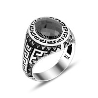 925 Silver Black Zircon Round Ring For Men