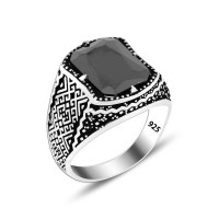 925 Siver Black Square Zircon Stone Ring For Men