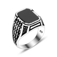 925 Silver Black Square Onyx Ring For Men