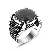 925 Silver Black Zircon Stone Ring For Men