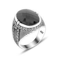 925 Silver Black Pattern Ring For Men