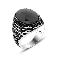 925 Silver Black Zircon Stone Ring For Men