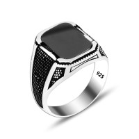 925 Silver Black Square Onyx Ring For Men