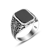 925 Silver Square Onyx Pattern Ring For Men
