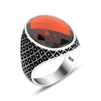 925 Silver Red Stone Ring For Men