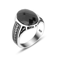 925 Silver Black Zircon Pattern Ring For Men