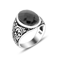 925 Silver Black Stone Pattern Ring For Men