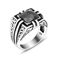 925 Silver Black Square Ring For Men