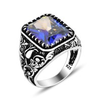 925 Silver Blue Zircon Stone Ring For Men