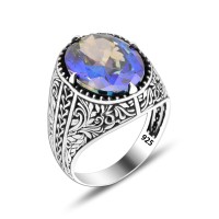 925 Silver Blue Stone Pattern Ring For Me