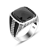 925 Silver Black Square Pattern Ring For Men