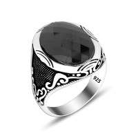 925 Silver Black Zircon Stone Ring For Men 