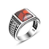 925 Silver Red Square Zircon Stone Ring For Men