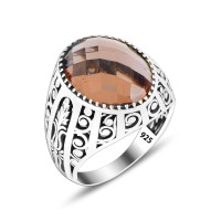 925 Silver Brown Zircon Stone Ring For Men