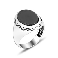 925 Silver Black Onyx Round Ring For Men 