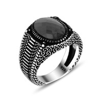 925 Silver Black Pattern Ring For Men