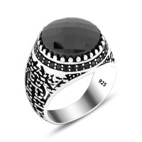 925 Silver Black Zircon Stone Pattern Ring For Men