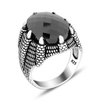 925 Silver Black Zircon Stone Pattern Ring For Men