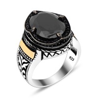 925 Silver Black Zircon Stone Ring For Men