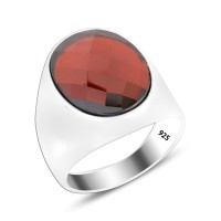 925 Silver Red Stone Ring For Men