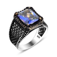 925 Silver Blue Zircon Ring For Men