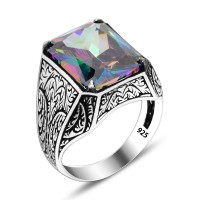 925 Silver Mystic Topaz Stone Ring For Men