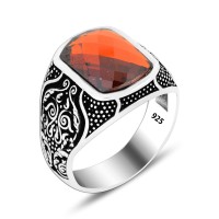 925 Silver Red Zircon Ring For Men
