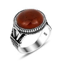 925 Silver Red Carnelian Ring For Men