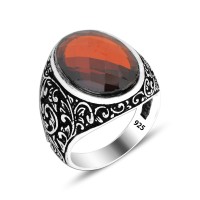 925 Silver Red Zircon Stone Ring For Men