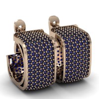 Rose Gold P. 925K Sterling Silver 7 Row Pave Hoop Blue Sapphire Square 
