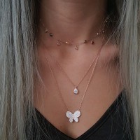Rose Gold Plated 925K Silver Butterfly Combine Necklace