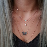 Rose Gold Plated 925K Silver Butterfly Personalized Combine Necklace 
