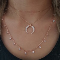 Rose Gold Plated 925K Silver Crescent Conbine Necklace