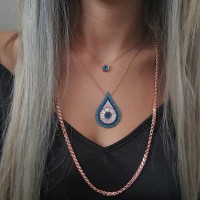 Rose Gold Plated 925K Silver Evil Eye Long Combine Necklace