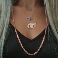 Rose Gold Plated 925K Silver Evil Eye Long Fish Heart Combine Necklace
